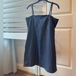 Red and white striped denim mini dress